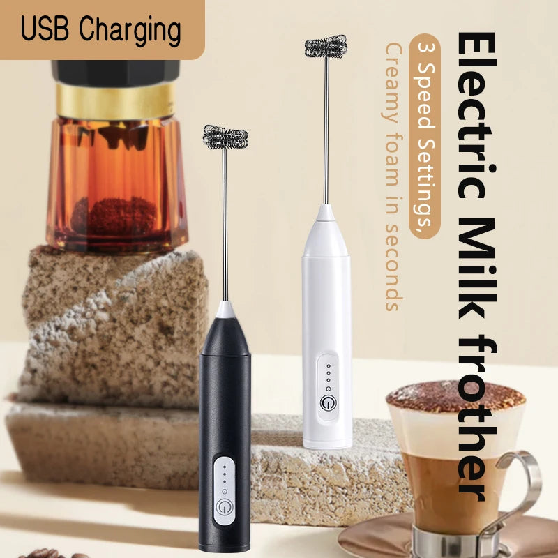 Wireless Milk Frothers Electric USB Recharge 3 Speeds Handheld Blender Small Coffee Foam Maker Whisk for Coffee Kitchen Tools