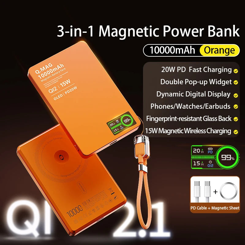 QI 2.1 Magnetic Powerbank Wireless Fast Charing Spare Portable External Battery for Iphone 12-17 Pro Watch Airpods 5000/10000Mah