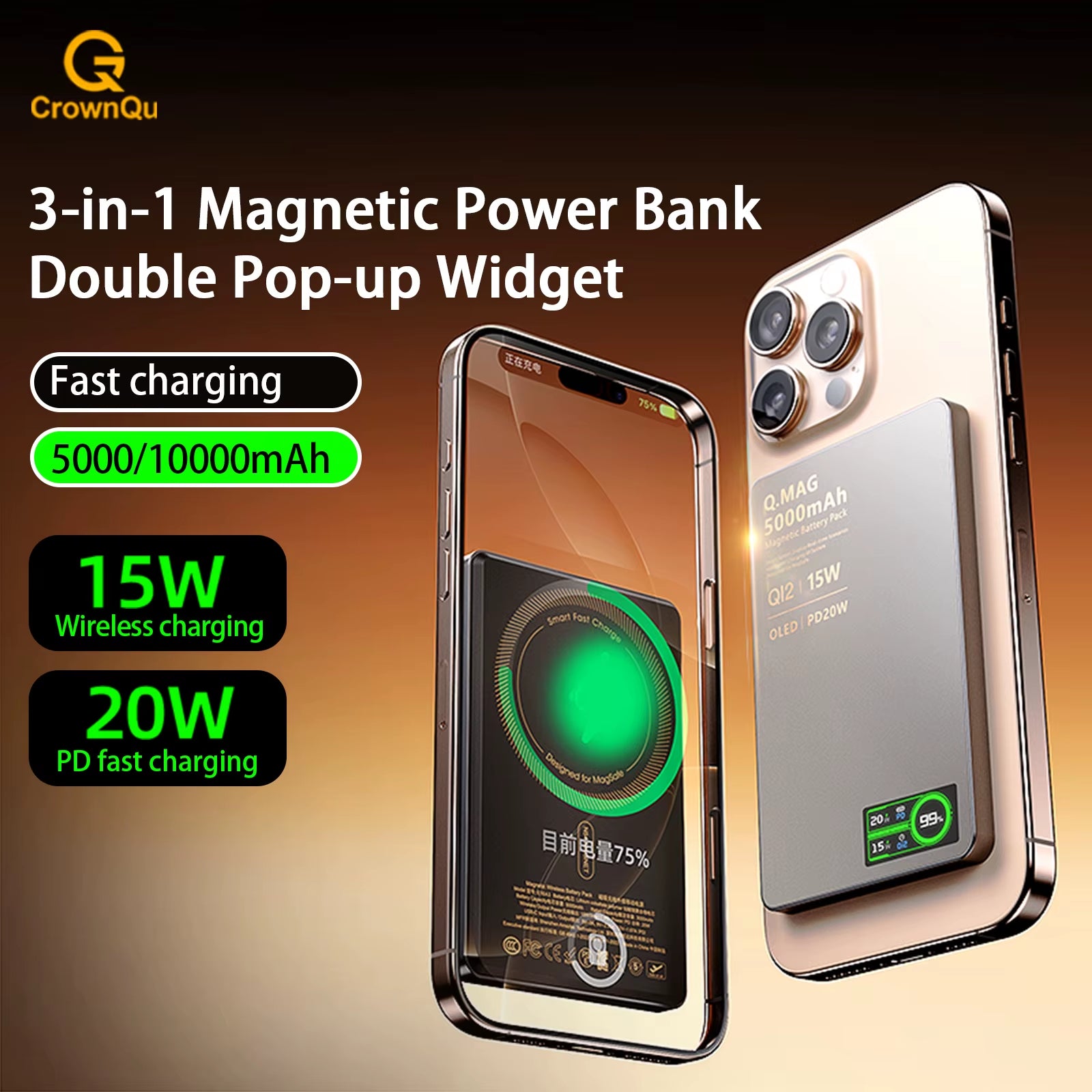 QI 2.1 Magnetic Powerbank Wireless Fast Charing Spare Portable External Battery for Iphone 12-17 Pro Watch Airpods 5000/10000Mah