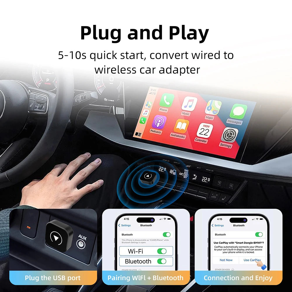 2-In-1 Wireless Carplay Dongle Wired to Wireless Android Auto Adapter AI Smart Box Car Intelligent Systems for Car with Carplay