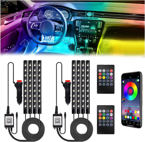 Car Interior Lights, 12V LED Strip Lights with Cigarette Lighter Adapter, Ambient Lighting Car Accessories, App & Remote Control Music Sync Color Change Lights for Truck Car- 2 Set