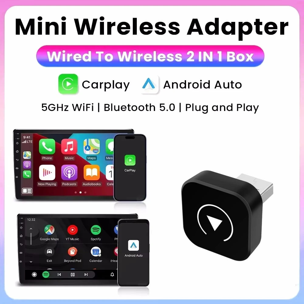 2-In-1 Wireless Carplay Dongle Wired to Wireless Android Auto Adapter AI Smart Box Car Intelligent Systems for Car with Carplay