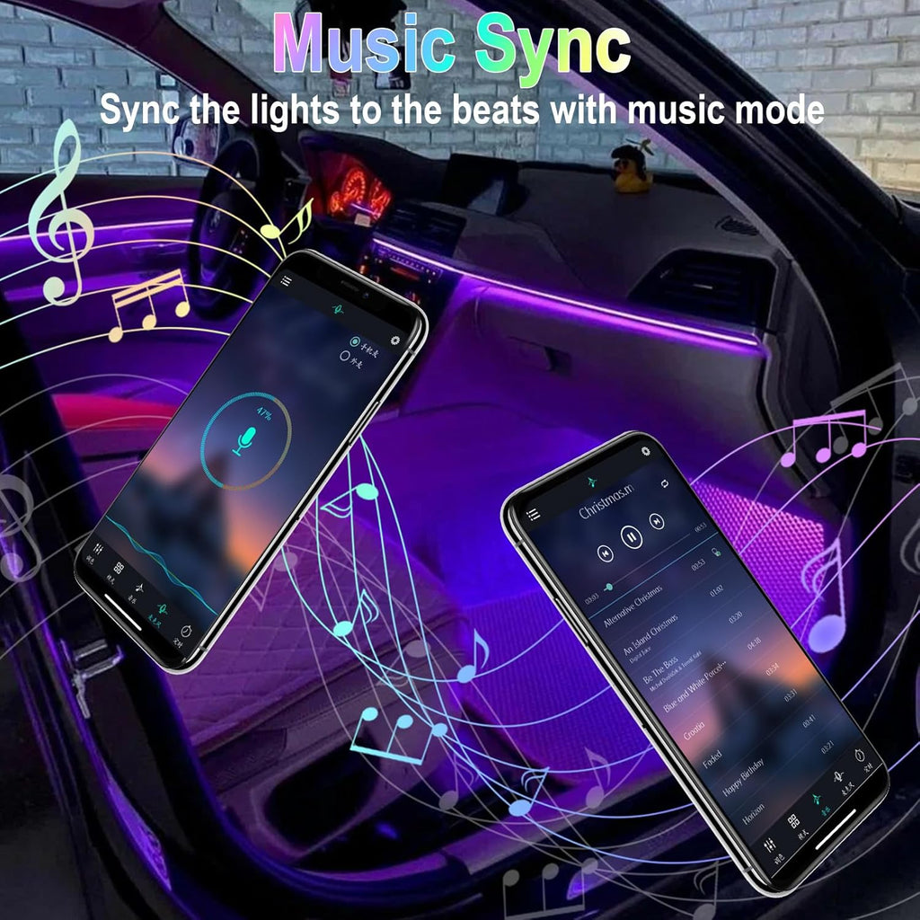 Car Interior Lights, 12V LED Strip Lights with Cigarette Lighter Adapter, Ambient Lighting Car Accessories, App & Remote Control Music Sync Color Change Lights for Truck Car- 2 Set