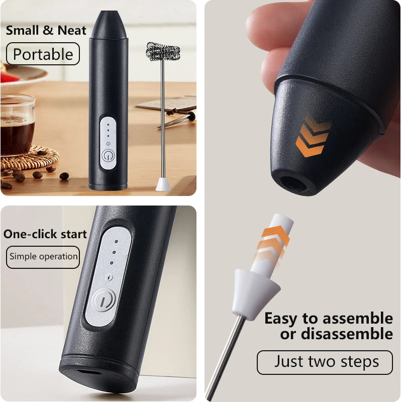 Wireless Milk Frothers Electric USB Recharge 3 Speeds Handheld Blender Small Coffee Foam Maker Whisk for Coffee Kitchen Tools