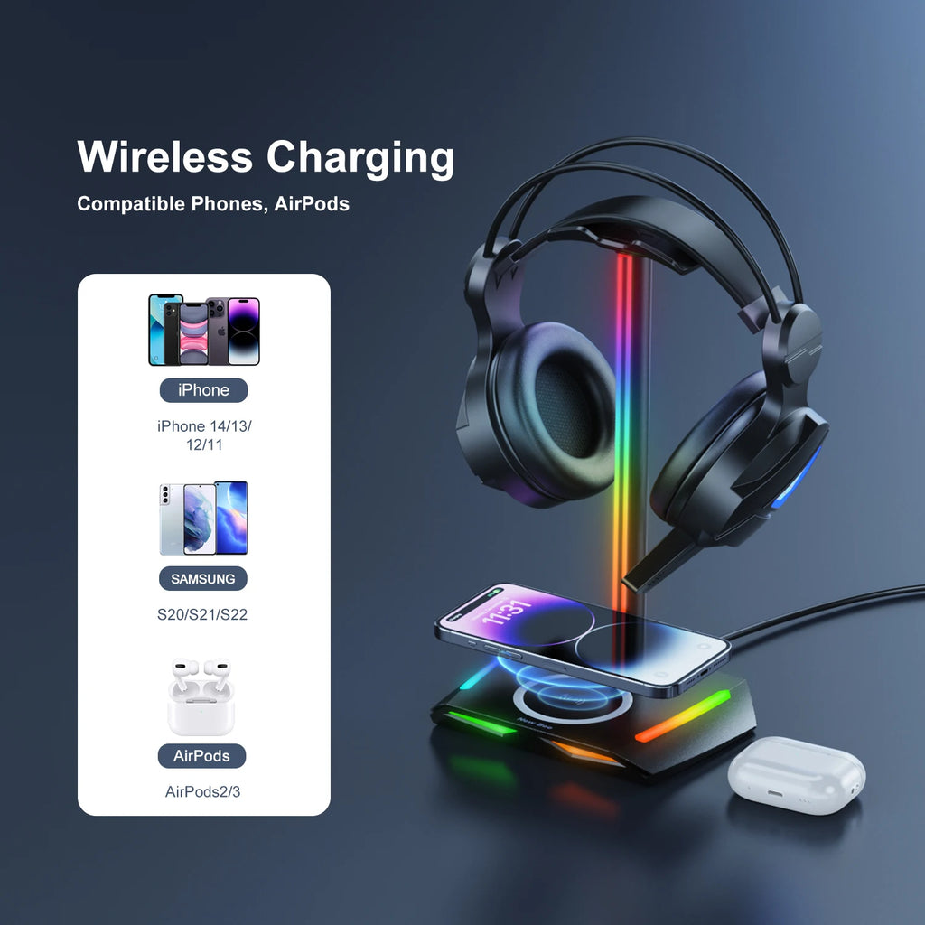 Wireless charging base headset stand
