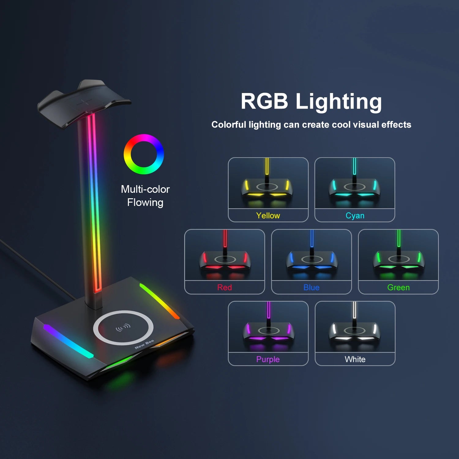 RGB lighting headphone stand for gaming desk