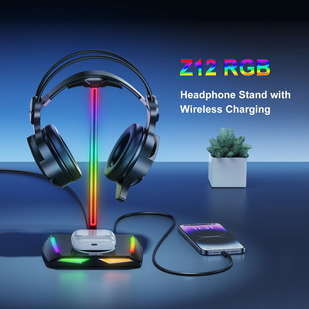 Nexora Z12 RGB headphone stand with wireless charger