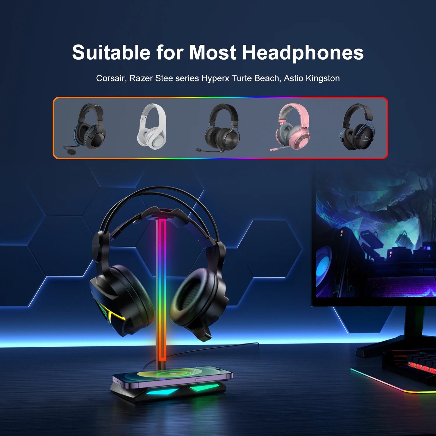 RGB headset holder fits most headphones